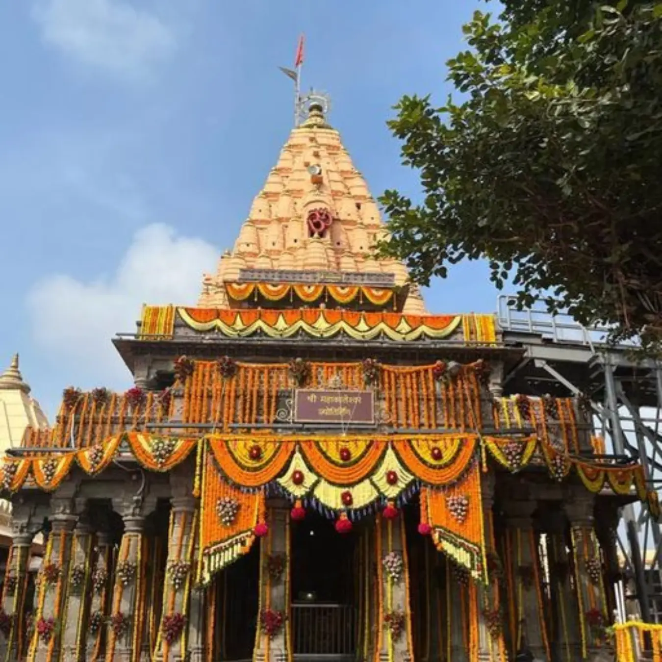 The decorated shikhara of Mahakaleshwar temple in Ujjain